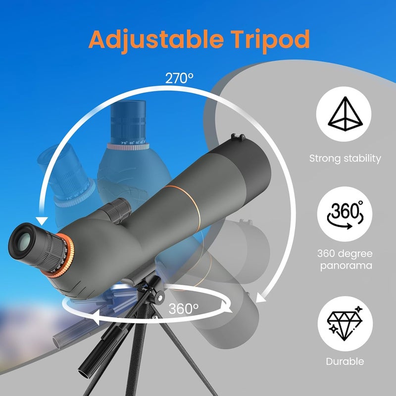 Three Triping Spotting Scope 25-75×85 - Dual Focusing Spotter Scope, with Tripod & Phone Adapter, Ideal for Bird Watching & Wildlife Observing - Image 4
